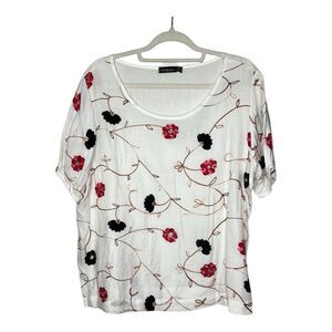 Ana Rose Top Womens 2X Embroidered Floral Gauzy White Short Sleeve Flowy Boho